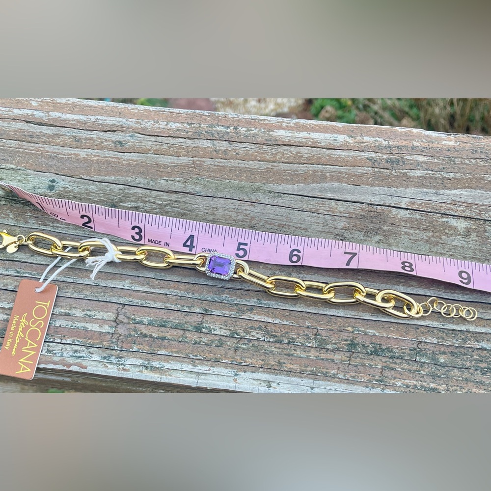 NWT Toscana Italiana 18K Gold Plated Amethyst & White Topaz Bracelet. 7.25 L - Picture 4 of 6